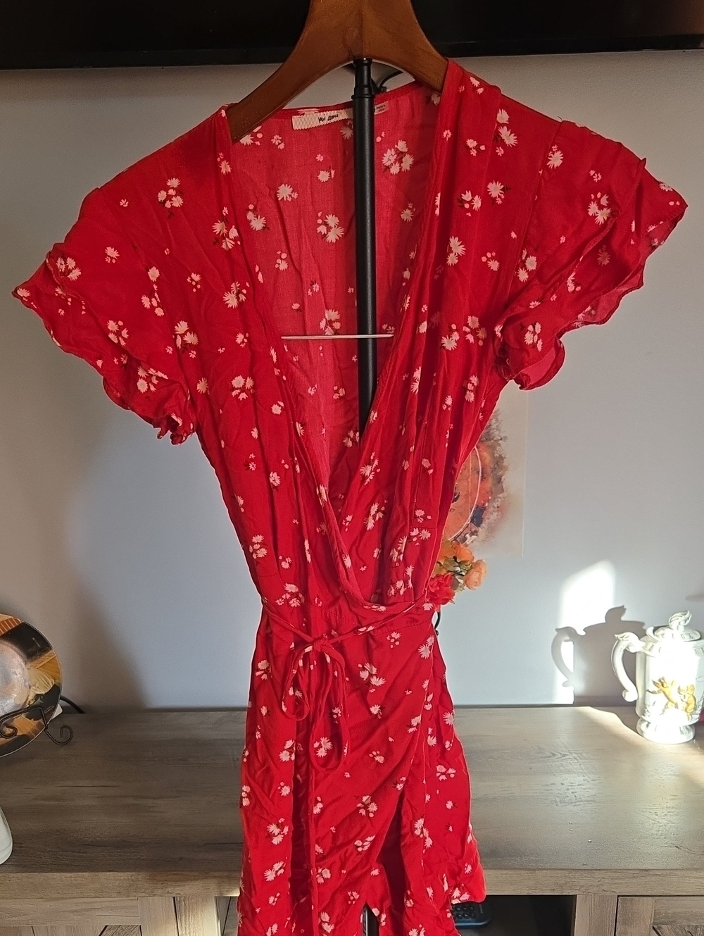 miami Red Floral Wrap Dress